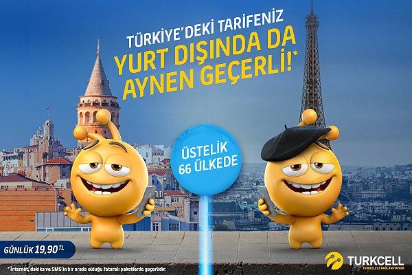 Yurt dışındayken akıllı telefonun süs eşyasına dönüşmesin! Seyahat anılarını anında paylaşman için Turkcell tarifen tam 66 ülkede aynen geçerli!