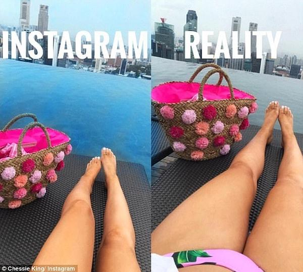 Bir başka Instagram paylaşımında ise artık bir klasik haline gelmiş 'havuz başında bacaklar' pozunun nasıl verildiği konusunda gerçekleri ele verdi.