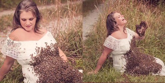 Женщина устроила беременную фотосессию с… пчелами!