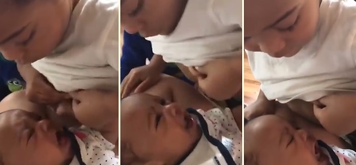 Ağlayan Kardeşini Susturmak İçin Memesini Uzatan Şapşal Çocuk