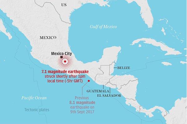 ABD Jeolojik Araştırma Merkezi, merkez üssü Puebla eyaletine bağlı Rabosso kentinin 5 kilometre kuzeydoğusundaki depremin, 51 kilometre derinlikte kaydedildiğini açıkladı.