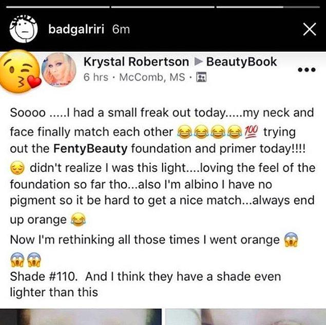 Özellikle Facebook'ta paylaştığı bir gönderi tüm dünyaya yayılmaya başladı. O kadar çok yayıldı ki Rihanna görüp kendi Instagram hikayesine ekledi.