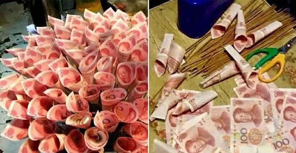 11. И наконец, мужчина, решивший признаться в любви, сложив в букет 10 тыс. юаней.