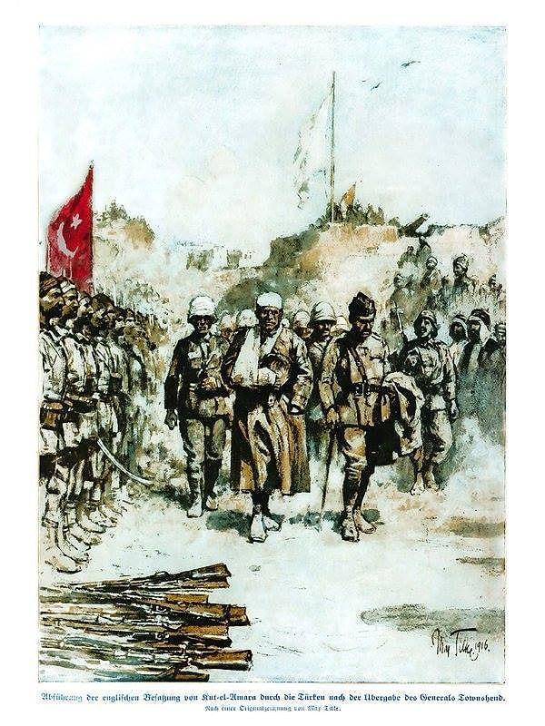 23. 100 yıl önce Kut'ta esir alınan İngiliz askerlerinin Türk askerlerinin önünden geçişi.