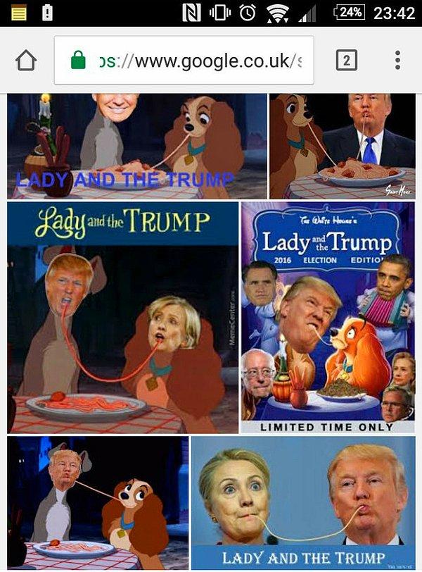 16. Meşhur Disney animasyonu 'Lady and the Tramp'i bilirsiniz, işte bu onun 'Lady and the Trump' versiyonu...