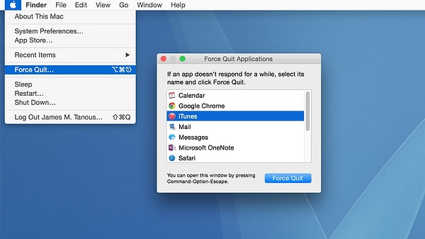 Cmd+Opt+Esc: Uygulamaları kapatmaya zorla