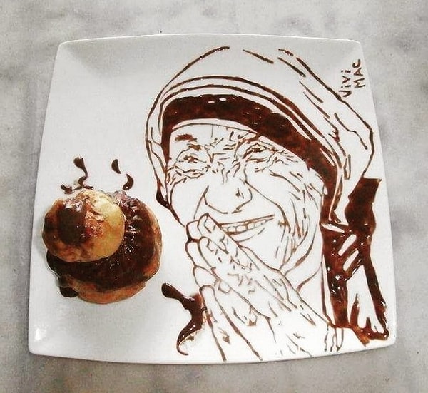 11. Мать Тереза, нарисованная растопленным шоколадом