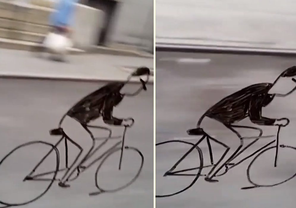 Aracın Camına Çizdiği Bisikletli ile Şehir Turu Yapan Sanatçı