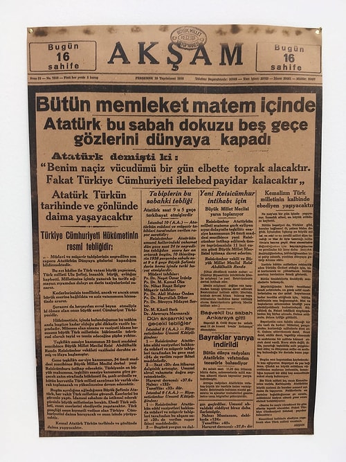 Türk Milleti Sen Sağ Ol! Gazeteler 11 Kasım 1938'de Atatürk'ün Vefatını Böyle Duyurdu