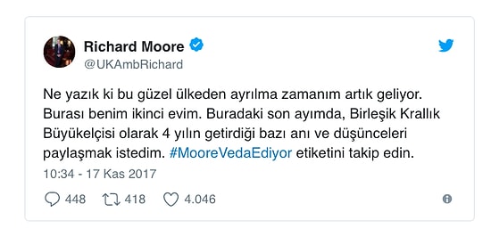 Hazırcevaplığı ve Hasta Beşiktaşlılığıyla Tanınan İngiliz Büyükelçi Richard Moore Türkiye'ye Veda Ediyor