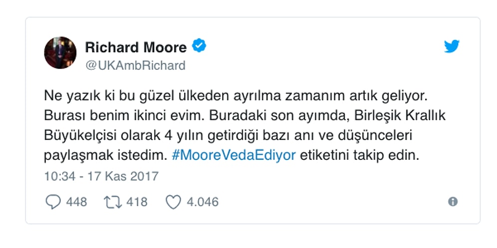 Hazırcevaplığı ve Hasta Beşiktaşlılığıyla Tanınan İngiliz Büyükelçi Richard Moore Türkiye'ye Veda Ediyor