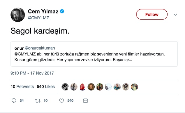 15. Gelen bir tebriği kabul etti.