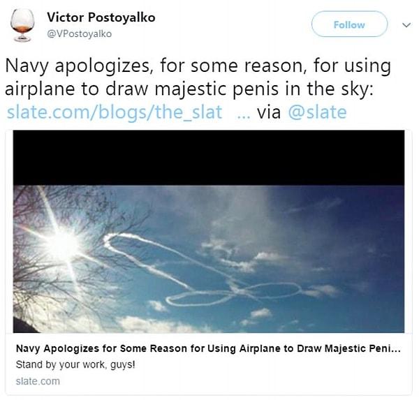 "Donanma, havada uçak kullanarak çizdiği heybetli penis için nedense özür diliyor."