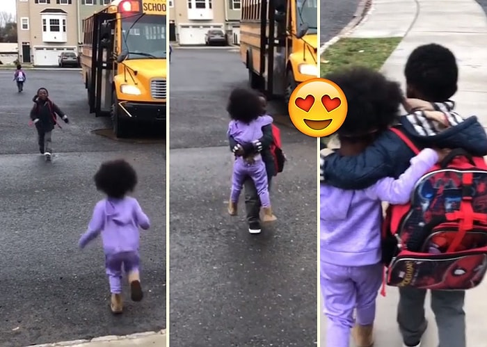 Okul Dönüşü Birbirlerine Kavuşan İki Kardeşin Yürekleri Isıtan Görüntüsü