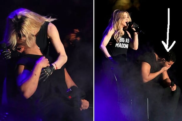 10. Еще один неловкий момент в копилочку Мадонны - это лицо Дрейка после того, как певица его поцеловала