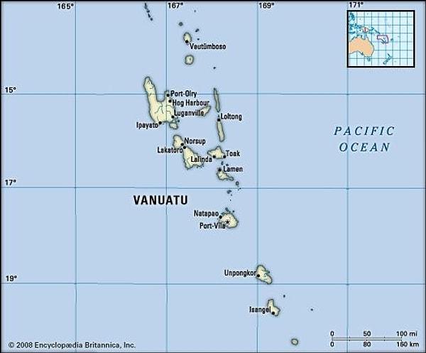 Vanuatu Adaları Avustralya'nın 1.700 kilometre kadar doğusunda yer alıyor.