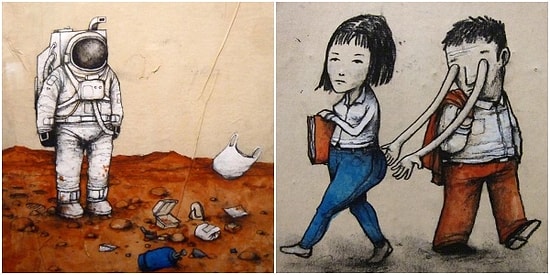 Ona Fransız Banksy Diyorlar! Sokak Ressamı Dran'in Herkesi Sorgulamaya Davet Eden Tartışmalı Duvar Resimleri!