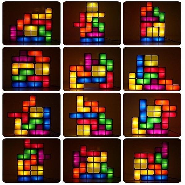 15. Gece bir türlü uykunuz gelmediğinde masanın üzerinde söküp söküp yapabileceğiniz Tetris lamba