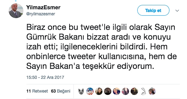 Nihayet Yılmaz Esmer'in attığı ve onbinlerce etkileşim alan tweet sayesinde bir geri dönüş oldu ve bu sorunla ilgilenileceği söylendi. Umarız da böyle olur.