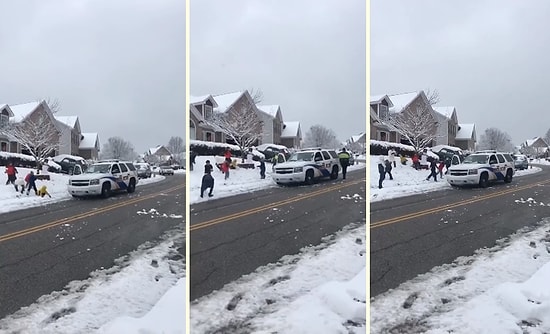 Kanada Polisinin Kar Topu Oynayan Çocuklarla Birlikte Oynaması