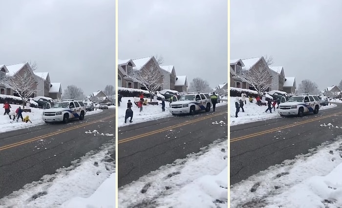 Kanada Polisinin Kar Topu Oynayan Çocuklarla Birlikte Oynaması