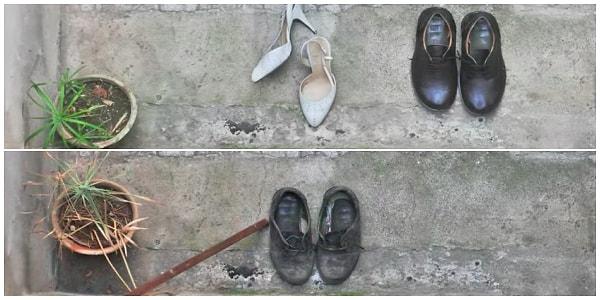İlk karede gıcır gıcır olan ayakkabıların son karedeki hali babaların ne kadar fedakar olduklarının belgesi gibi adeta...