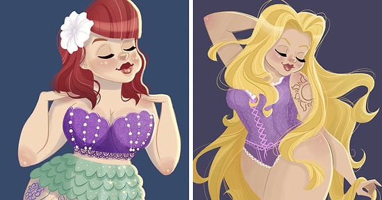 Художница показала, как выглядели бы принцессы Диснея, если бы они имели пышные формы