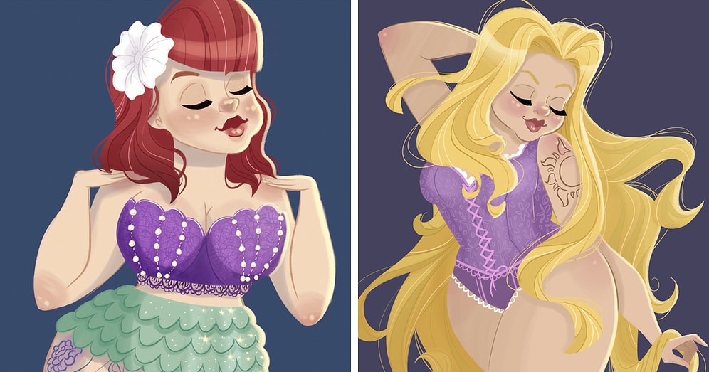 Художница показала, как выглядели бы принцессы Диснея, если бы они имели пышные формы