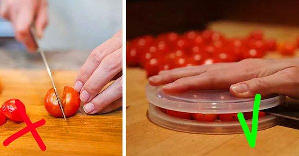 15. Kiraz domatesleri tek tek kesmek.