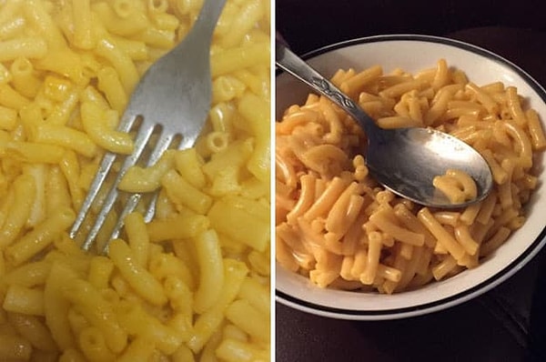 13. Есть макароны с сыром вилкой vs. ложкой