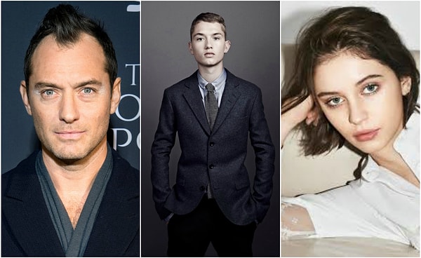 1. Джуд Лоу (45 лет), его сын Рафферти (21 год) и его дочь Айрис (17 лет)