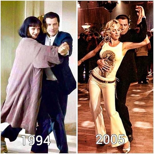 3. Uma Thurman ve John Travolta iki farklı filmin dans sahnesinde. İlk film Pulp Fiction (1994), diğeri Be Cool (2005).