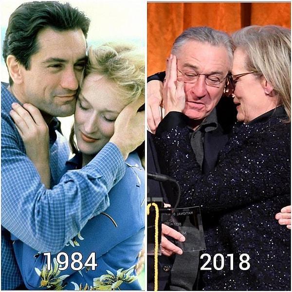 10. 1984'teki Falling in Love filmi esnasında De Niro-Streep ikilisi ve 34 yıl sonraki o an.