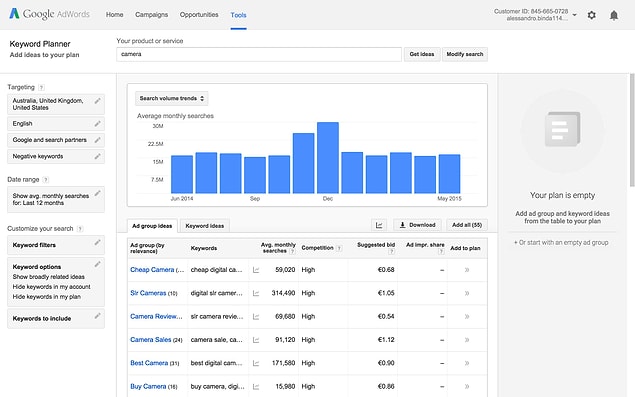 Google Keyword Planner kullanabileceğiniz araçlar arasında yer alıyor.
