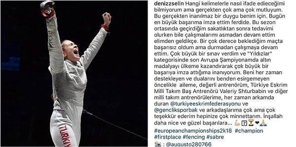 İzmir Büyükşehir Belediye Spor Kulübü'nde yetişen Deniz Selin, Instagram hesabında ise duygularını şu cümlelerle ifade etti: