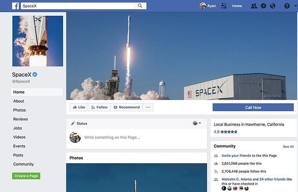 Şu görmüş olduğunuz 3 milyon kişinin takip ettiği SpaceX sayfası...