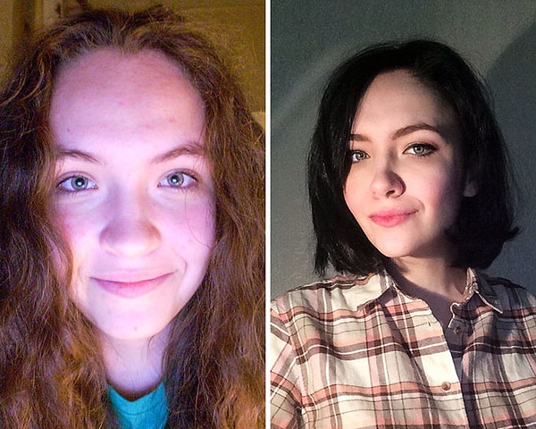 12. Из блондинки в брюнетку. Стоит только начать ухаживать за собой, и человека уже становится не узнать 😉