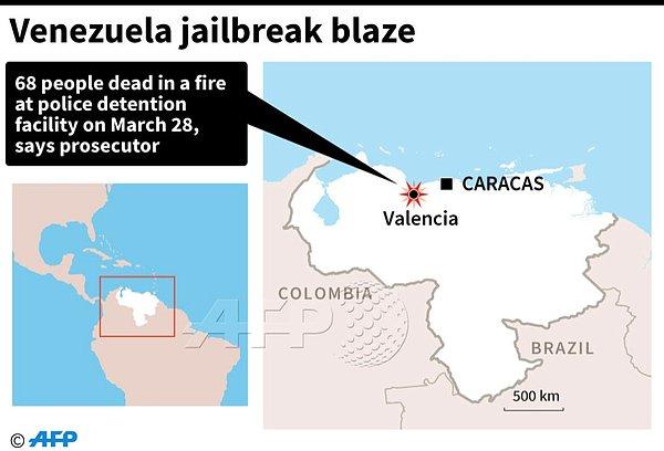 Yangın başkent Caracas'a 160 kilometre mesafedeki Valencia kentindeki cezaevinde çıktı.