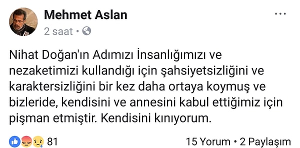 Fakat gelelim işin aslına; acılı baba Mehmet Aslan'ın yazdıklarına...