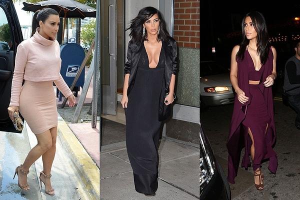 Kim Kardashian daha klasik renklerle monokrom modasına ayak uydururken...