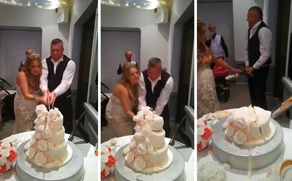 Düğün Pastası Kesen Damadın Kendinden Geçip Pastayı Murdar Ettiği Anlar