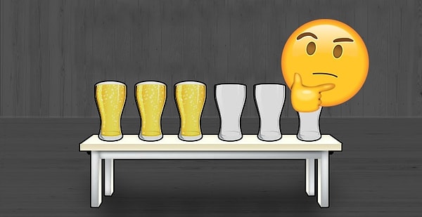 5. Взгляните на этот рисунок. Перед вами шесть кружек. В трех из них налит сок.