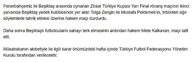 Fenerbahçe'den açıklama;