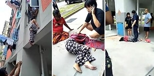 Temizlik Yaparken Camdan Düşen Kadını Saçından Yakalayan Adam