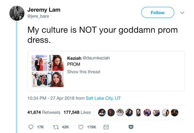 Daum Twitter'da fotoğraflarını paylaştıktan sonra, Utah Üniversitesi'nde okuyan Jeremy Lam bu tweeti alıntıladı ve Daum'ı kültürel saygısızlıkla suçladı.
