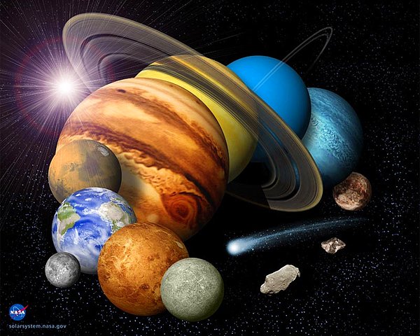 1. Merkür, Venüs, Dünya, Mars, Jüpiter, Satürn, Uranüs, Neptün, Plüton, Ay ve Güneş Sistemindeki diğer tüm objeler, Güneş Sisteminin toplam kütlesinin %0.2’sini oluşturuyor. Kalan %99.8’lik kısımsa tek başına Güneş’e ait.