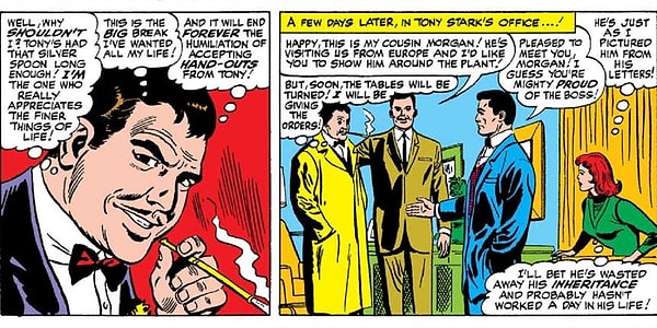 В фильме он говорит, что это сумасшедший дядюшка Пеппер Поттс, а вот в комиксах Морган Старк – кузен Тони, и от него лишь одни неприятности. Позже он и вовсе становится злодеем по имени Ультимо.