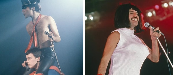 16. Выступление Queen в Мюнхене 1 ноября 1979 года (слева) и в Лондоне 5 сентября 1984 года (справа).