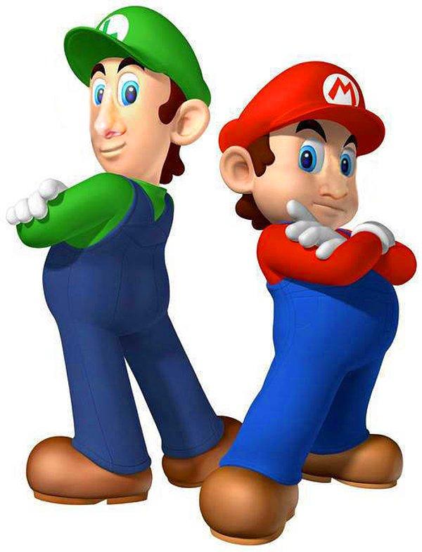 11. Luigi ve Mario'nun bıyıksız hali: