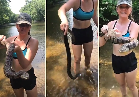 Doğada Karşılaştığı Yılanla Korkusuzca Oynayan Kadın